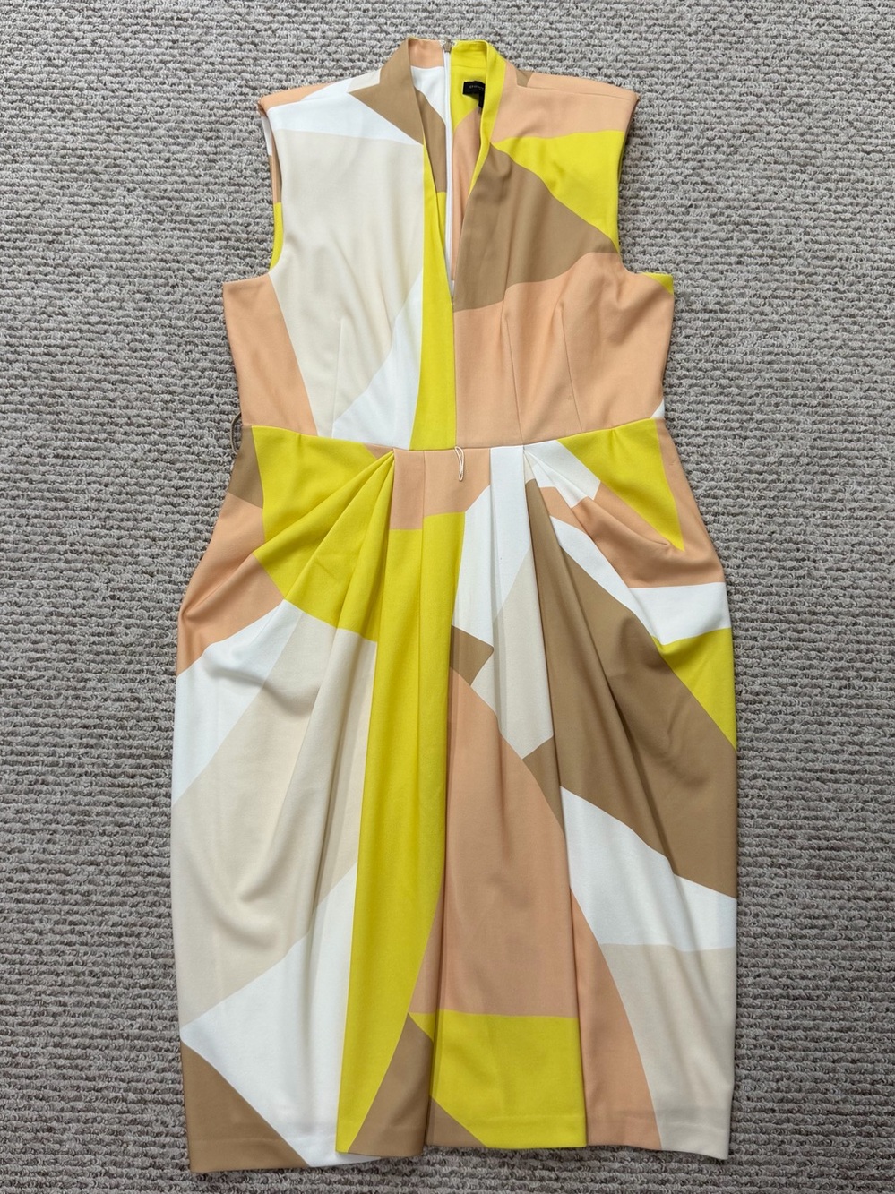 Donna Karan New York Colorblock Dress 16 Midi Sheath Yellow Beige Corporate Chic - Picture 10 of 16